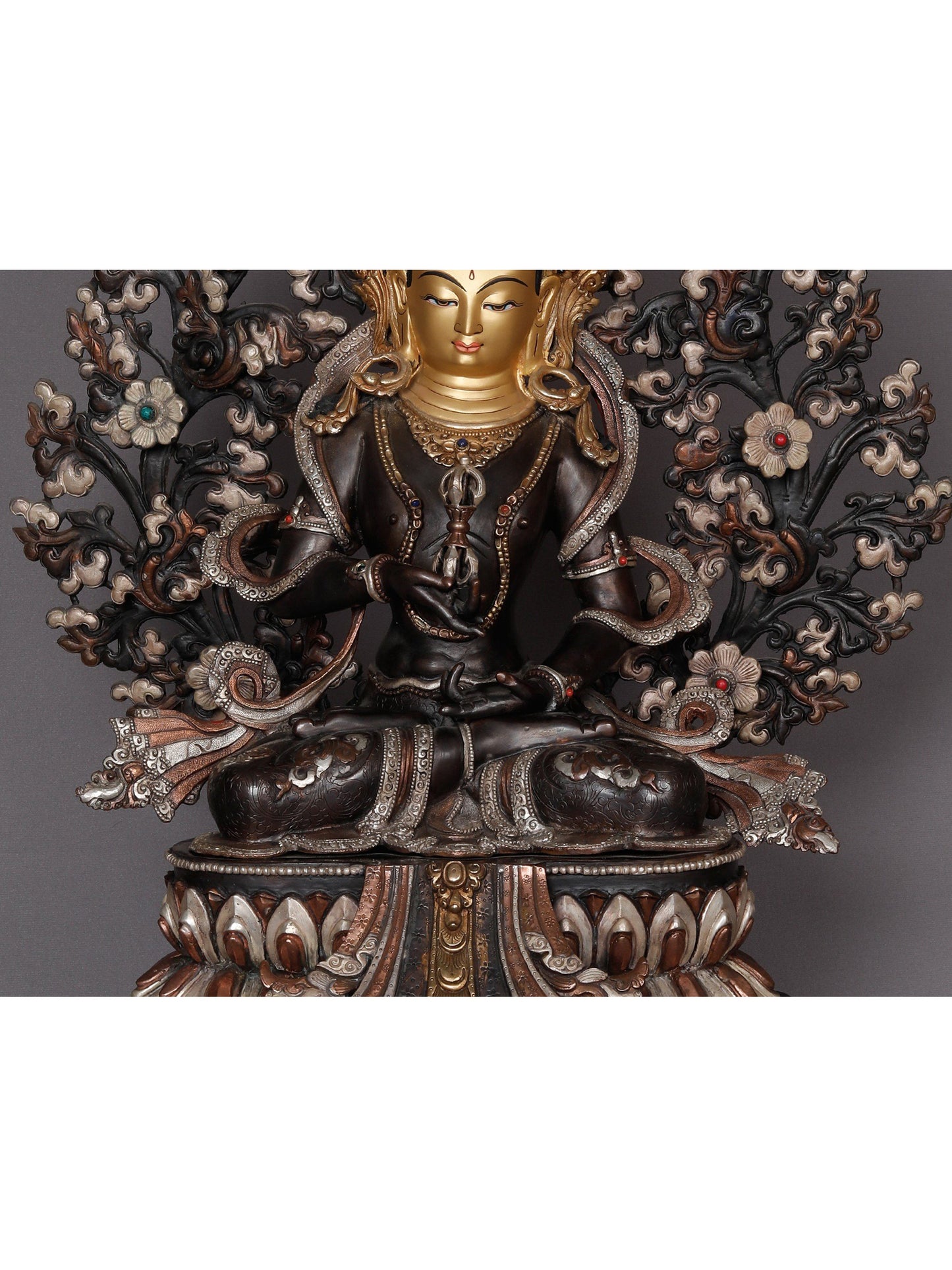 23" Tibetan Buddhist Deity Vajrasattva With Tree From Nepal | Nepalese Copper Statue | Decorative Copper Idol | Copper Statue For Temple