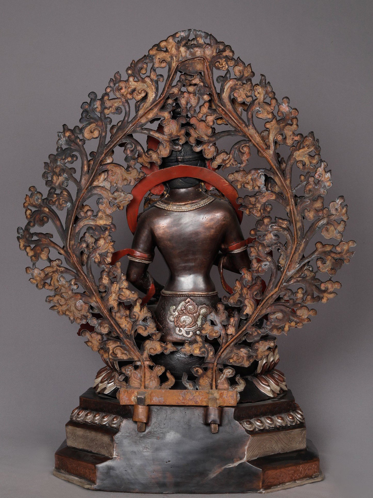 23" Tibetan Buddhist Deity Vajrasattva With Tree From Nepal | Nepalese Copper Statue | Decorative Copper Idol | Copper Statue For Temple