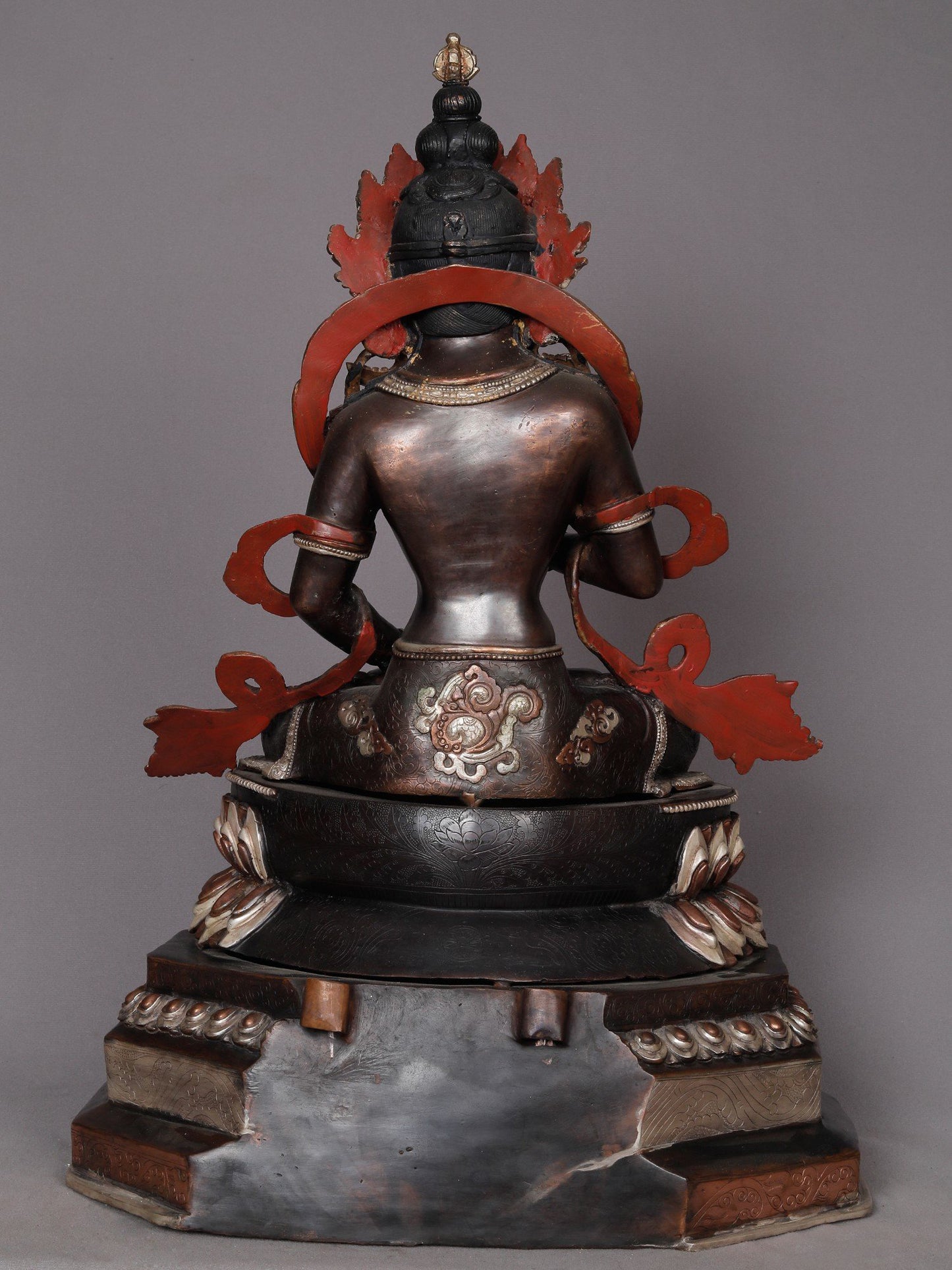 23" Tibetan Buddhist Deity Vajrasattva With Tree From Nepal | Nepalese Copper Statue | Decorative Copper Idol | Copper Statue For Temple