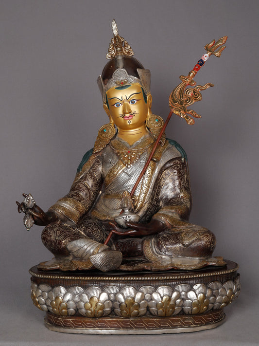 19" Guru Padmasambhava As Guru Rinpoche Seated Idol From Nepal | Nepalese Copper Statue | Decorative Copper Idol | Copper Statue For Temple