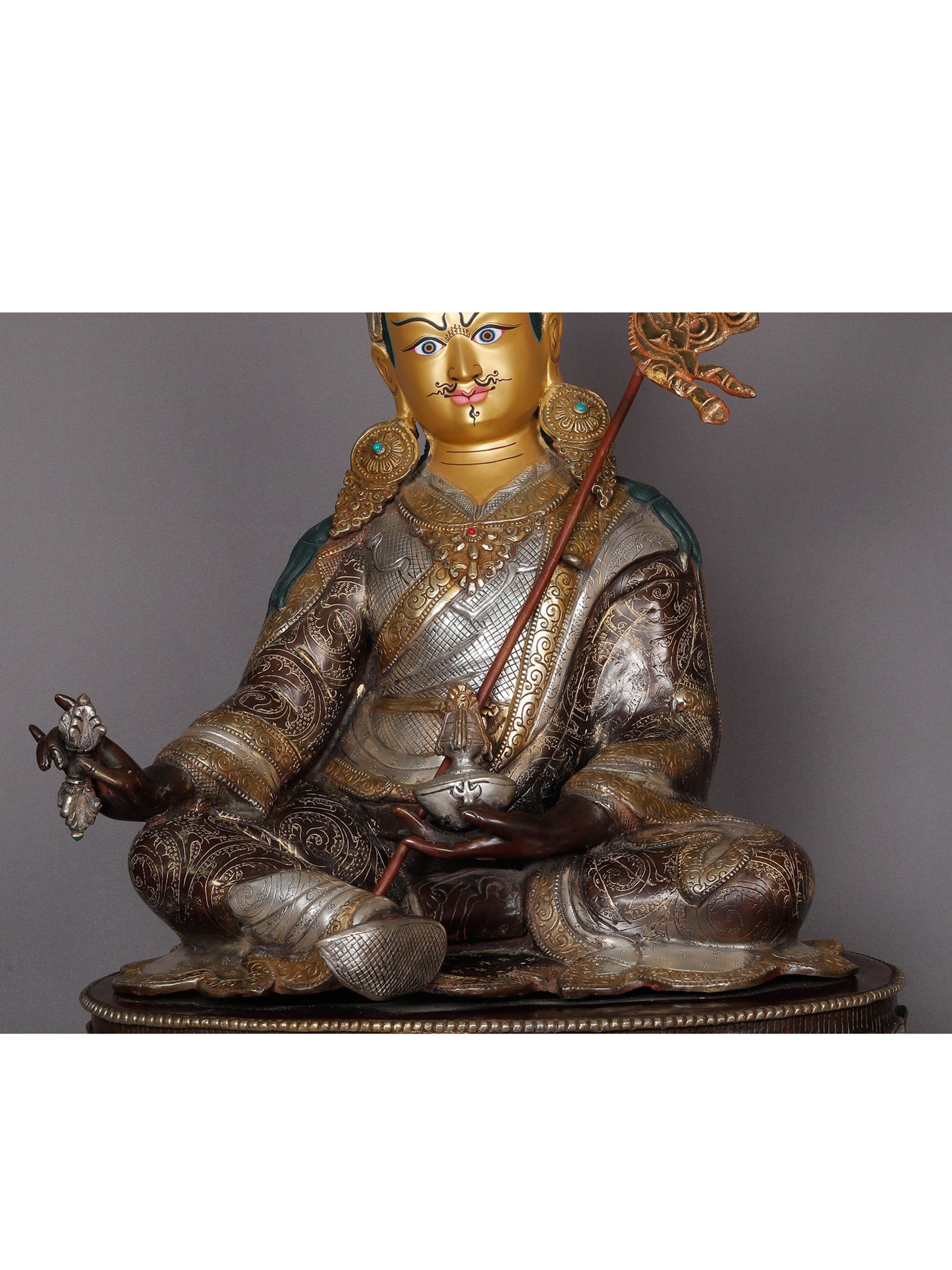 19" Guru Padmasambhava As Guru Rinpoche Seated Idol From Nepal | Nepalese Copper Statue | Decorative Copper Idol | Copper Statue For Temple