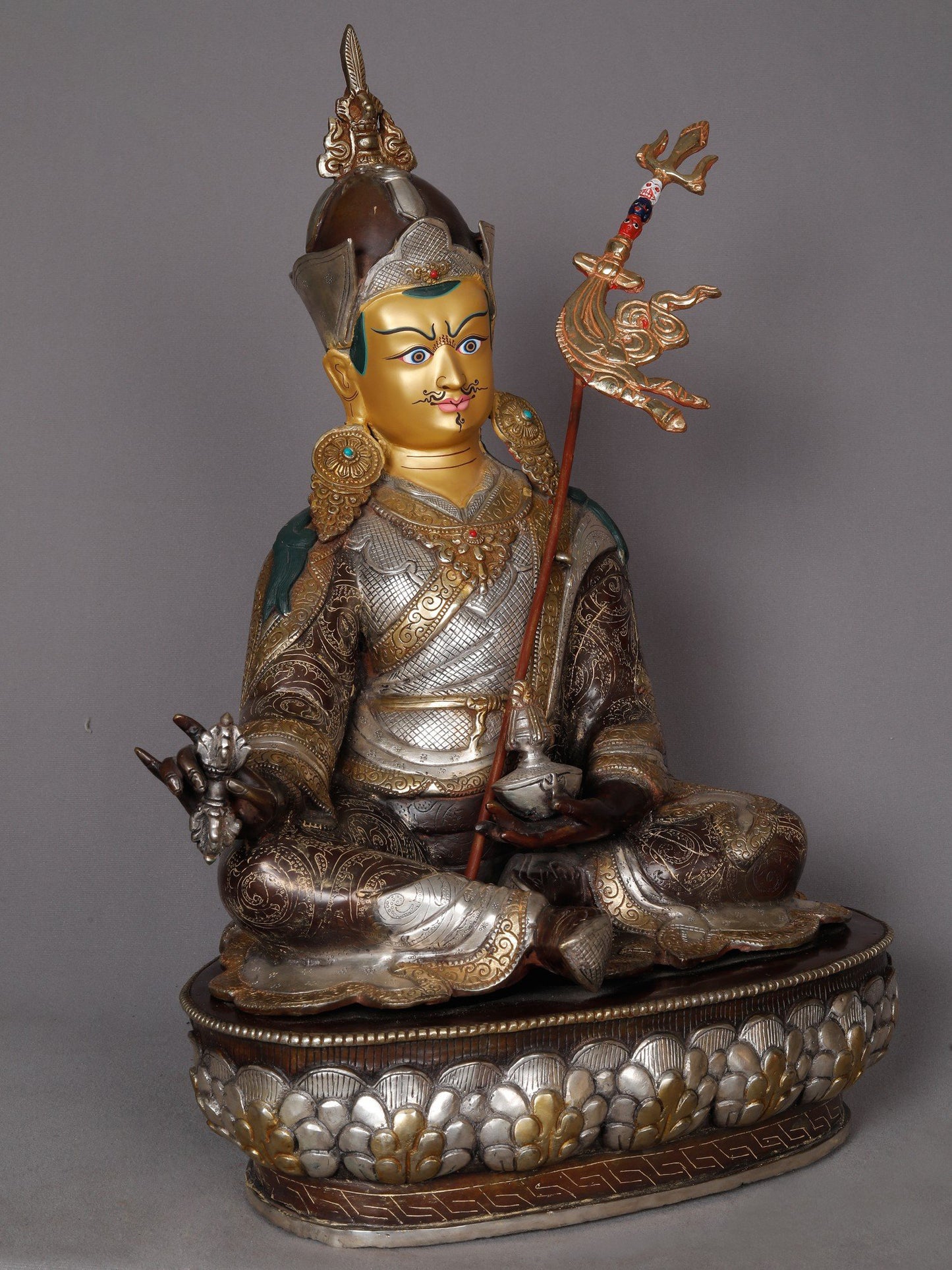 19" Guru Padmasambhava As Guru Rinpoche Seated Idol From Nepal | Nepalese Copper Statue | Decorative Copper Idol | Copper Statue For Temple