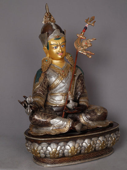 19" Guru Padmasambhava As Guru Rinpoche Seated Idol From Nepal | Nepalese Copper Statue | Decorative Copper Idol | Copper Statue For Temple