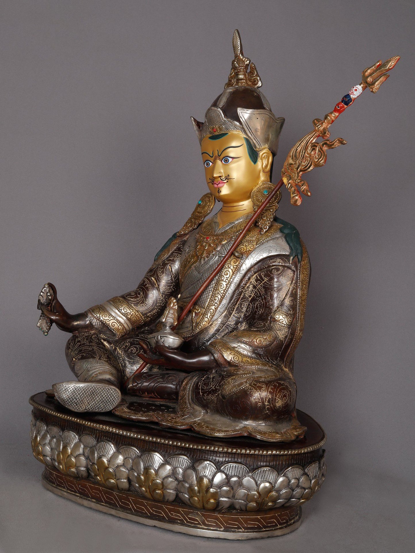 19" Guru Padmasambhava As Guru Rinpoche Seated Idol From Nepal | Nepalese Copper Statue | Decorative Copper Idol | Copper Statue For Temple