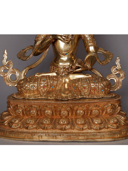 19" Tibetan Buddhist Deity Vajrasattva Idol With Carving From Nepal | Nepalese Copper Statue | Decorative Copper Idol | Copper Statue For Temple