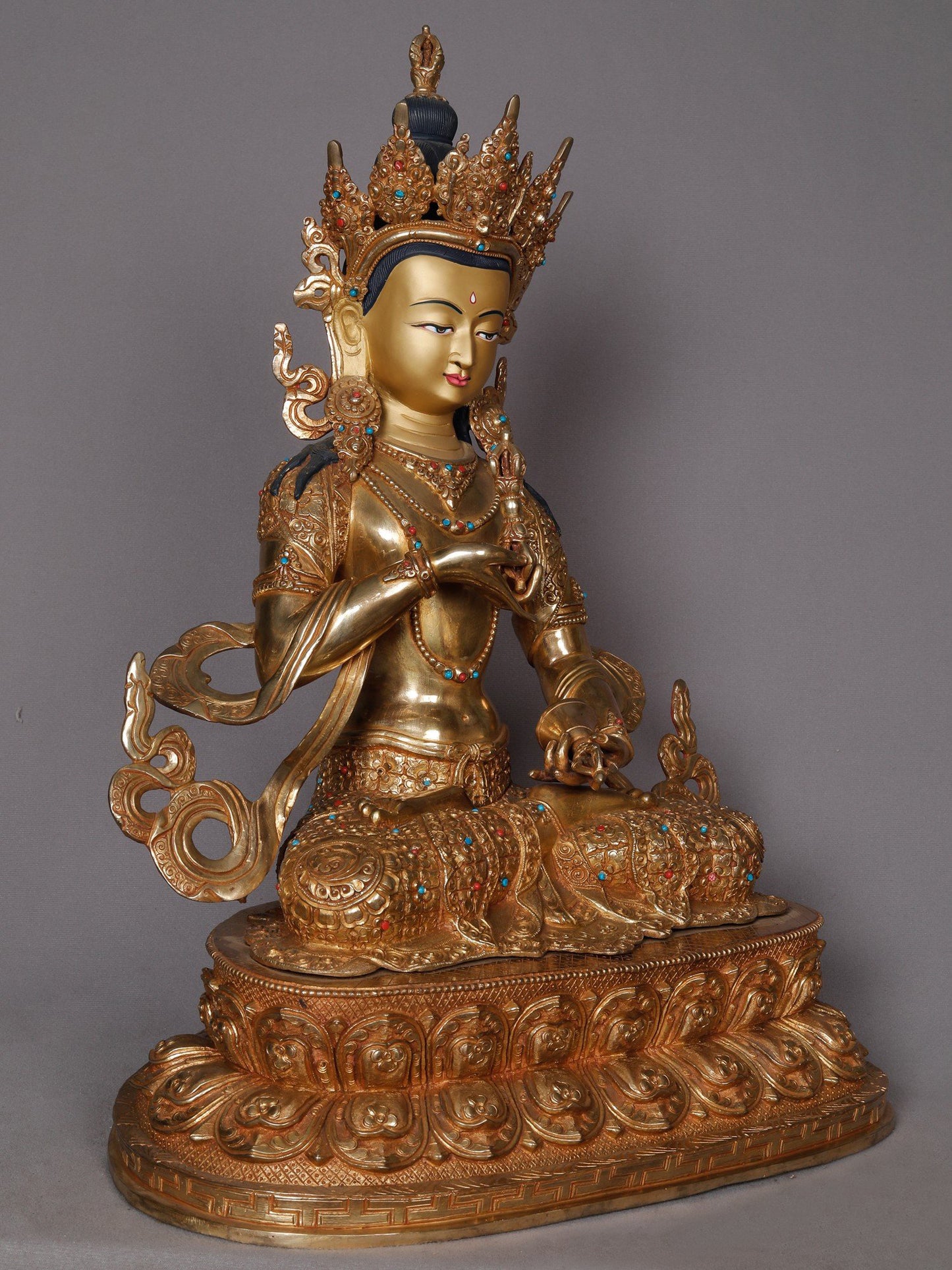 19" Tibetan Buddhist Deity Vajrasattva Idol With Carving From Nepal | Nepalese Copper Statue | Decorative Copper Idol | Copper Statue For Temple