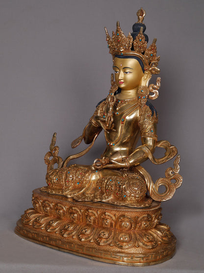 19" Tibetan Buddhist Deity Vajrasattva Idol With Carving From Nepal | Nepalese Copper Statue | Decorative Copper Idol | Copper Statue For Temple