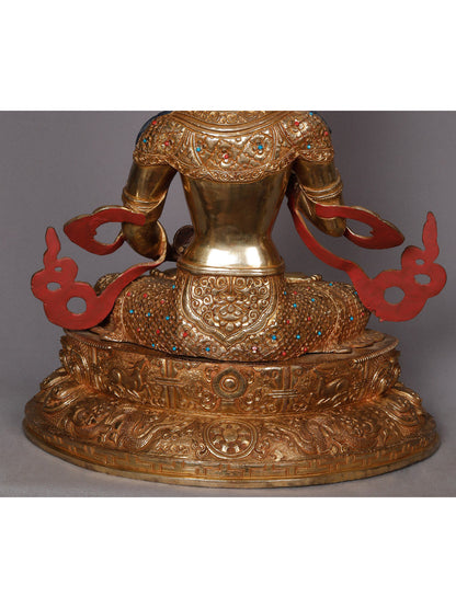 19" Tibetan Buddhist Deity Vajrasattva Idol With Carving From Nepal | Nepalese Copper Statue | Decorative Copper Idol | Copper Statue For Temple