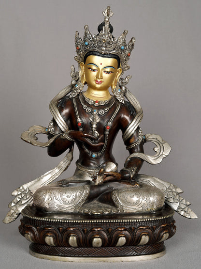 11" Attractive Crowned Vajrasattva Copper Statue From Nepal | Nepalese Copper Statue | Decorative Copper Idol | Copper Statue For Temple