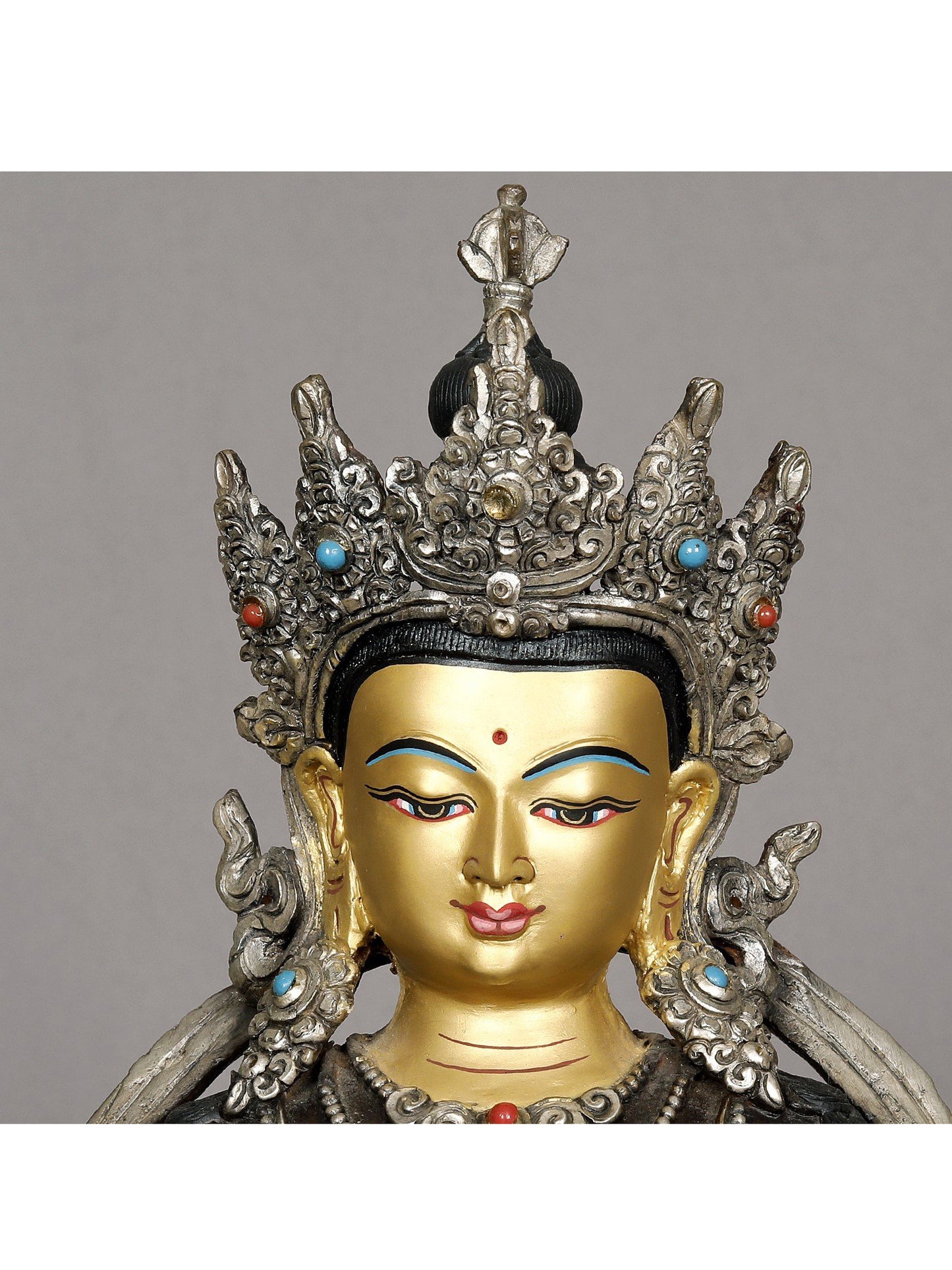 11" Attractive Crowned Vajrasattva Copper Statue From Nepal | Nepalese Copper Statue | Decorative Copper Idol | Copper Statue For Temple