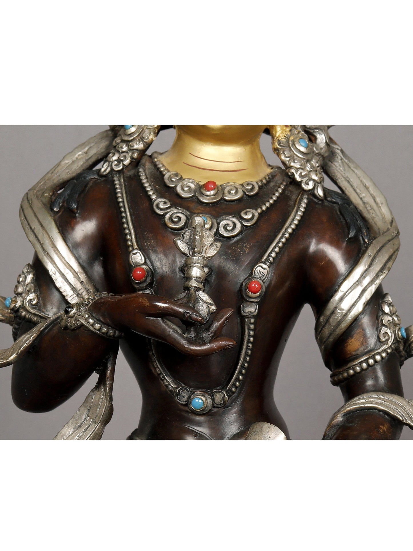 11" Attractive Crowned Vajrasattva Copper Statue From Nepal | Nepalese Copper Statue | Decorative Copper Idol | Copper Statue For Temple