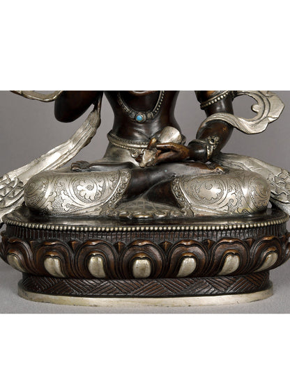 11" Attractive Crowned Vajrasattva Copper Statue From Nepal | Nepalese Copper Statue | Decorative Copper Idol | Copper Statue For Temple