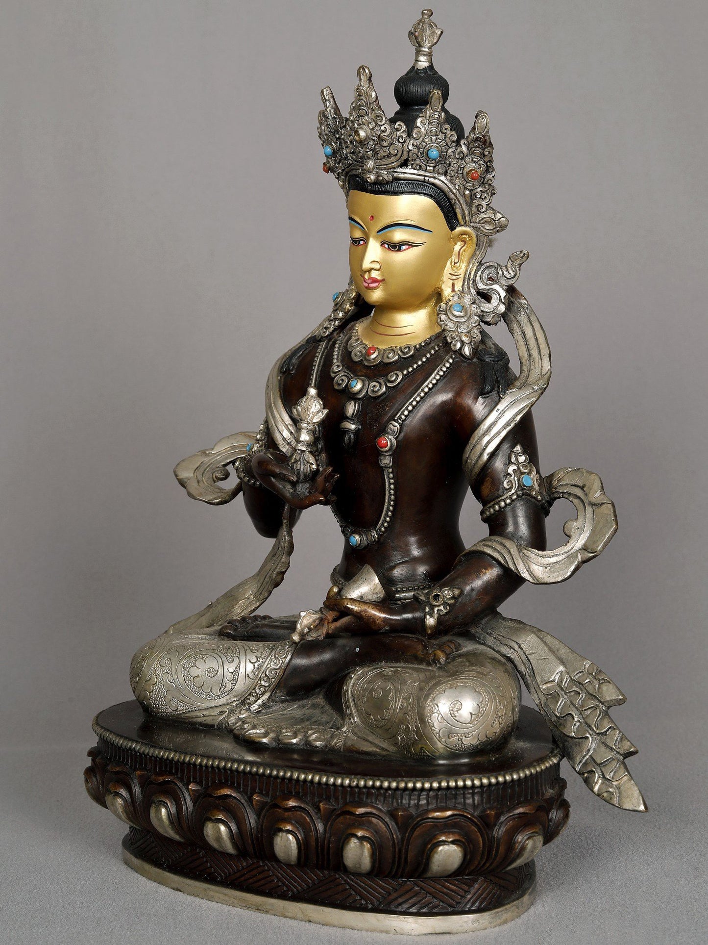 11" Attractive Crowned Vajrasattva Copper Statue From Nepal | Nepalese Copper Statue | Decorative Copper Idol | Copper Statue For Temple