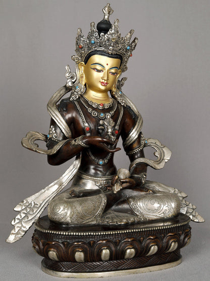 11" Attractive Crowned Vajrasattva Copper Statue From Nepal | Nepalese Copper Statue | Decorative Copper Idol | Copper Statue For Temple