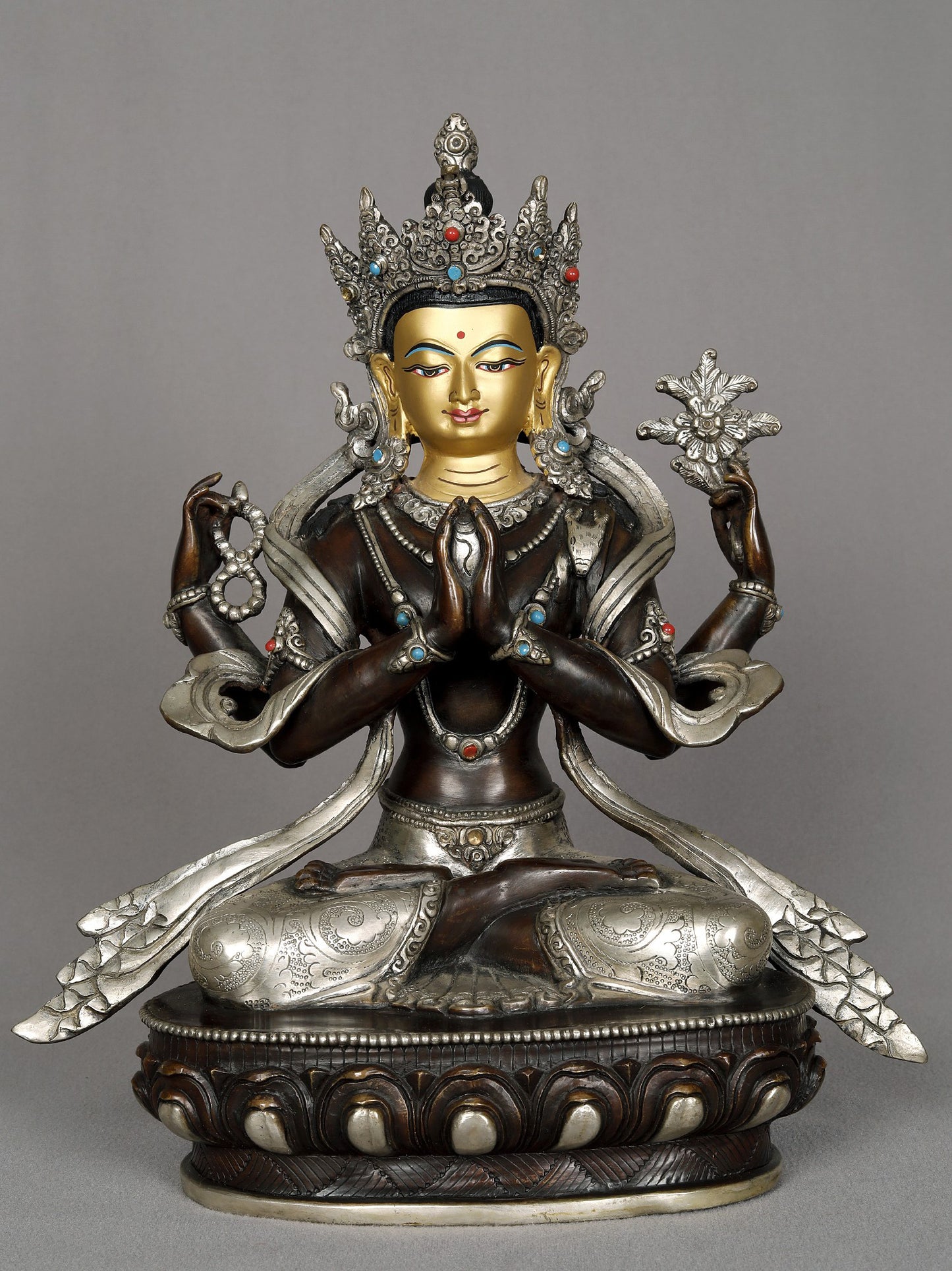 11" Avalokiteshvara In Namaskaram Mudra Copper Statue From Nepal | Nepalese Copper Statue | Decorative Copper Idol | Copper Statue For Temple