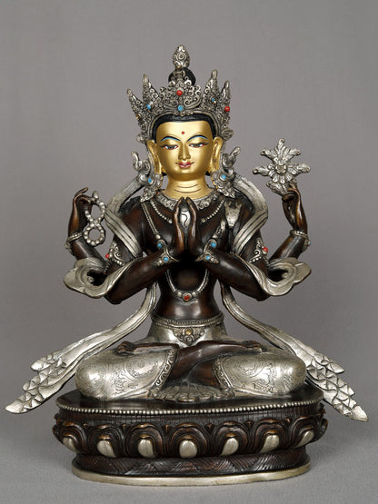 11" Avalokiteshvara In Namaskaram Mudra Copper Statue From Nepal | Nepalese Copper Statue | Decorative Copper Idol | Copper Statue For Temple