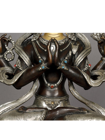 11" Avalokiteshvara In Namaskaram Mudra Copper Statue From Nepal | Nepalese Copper Statue | Decorative Copper Idol | Copper Statue For Temple