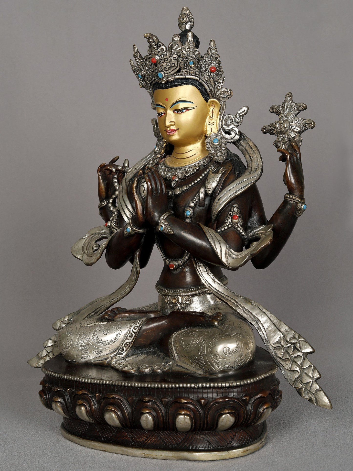 11" Avalokiteshvara In Namaskaram Mudra Copper Statue From Nepal | Nepalese Copper Statue | Decorative Copper Idol | Copper Statue For Temple