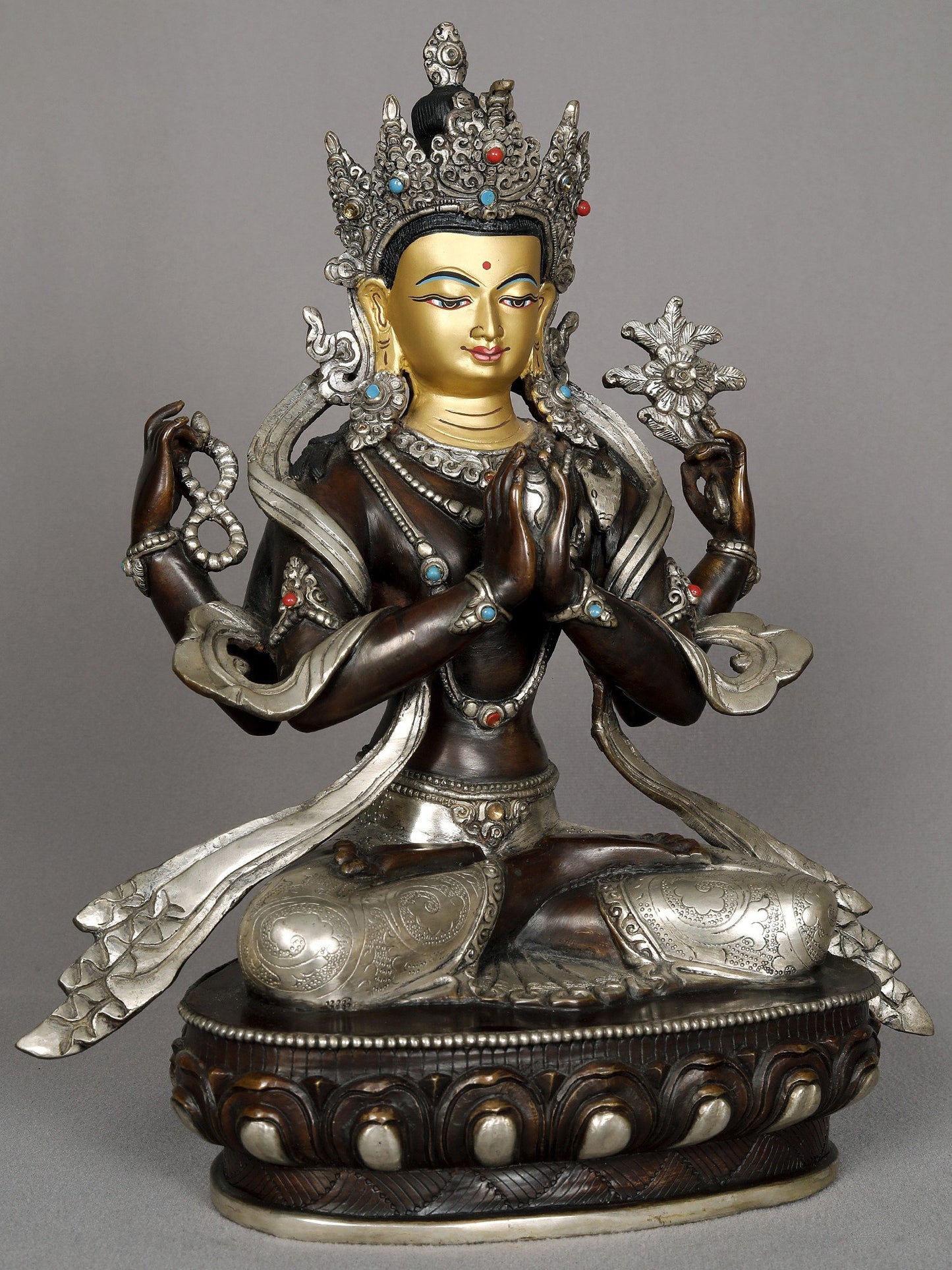 11" Avalokiteshvara In Namaskaram Mudra Copper Statue From Nepal | Nepalese Copper Statue | Decorative Copper Idol | Copper Statue For Temple