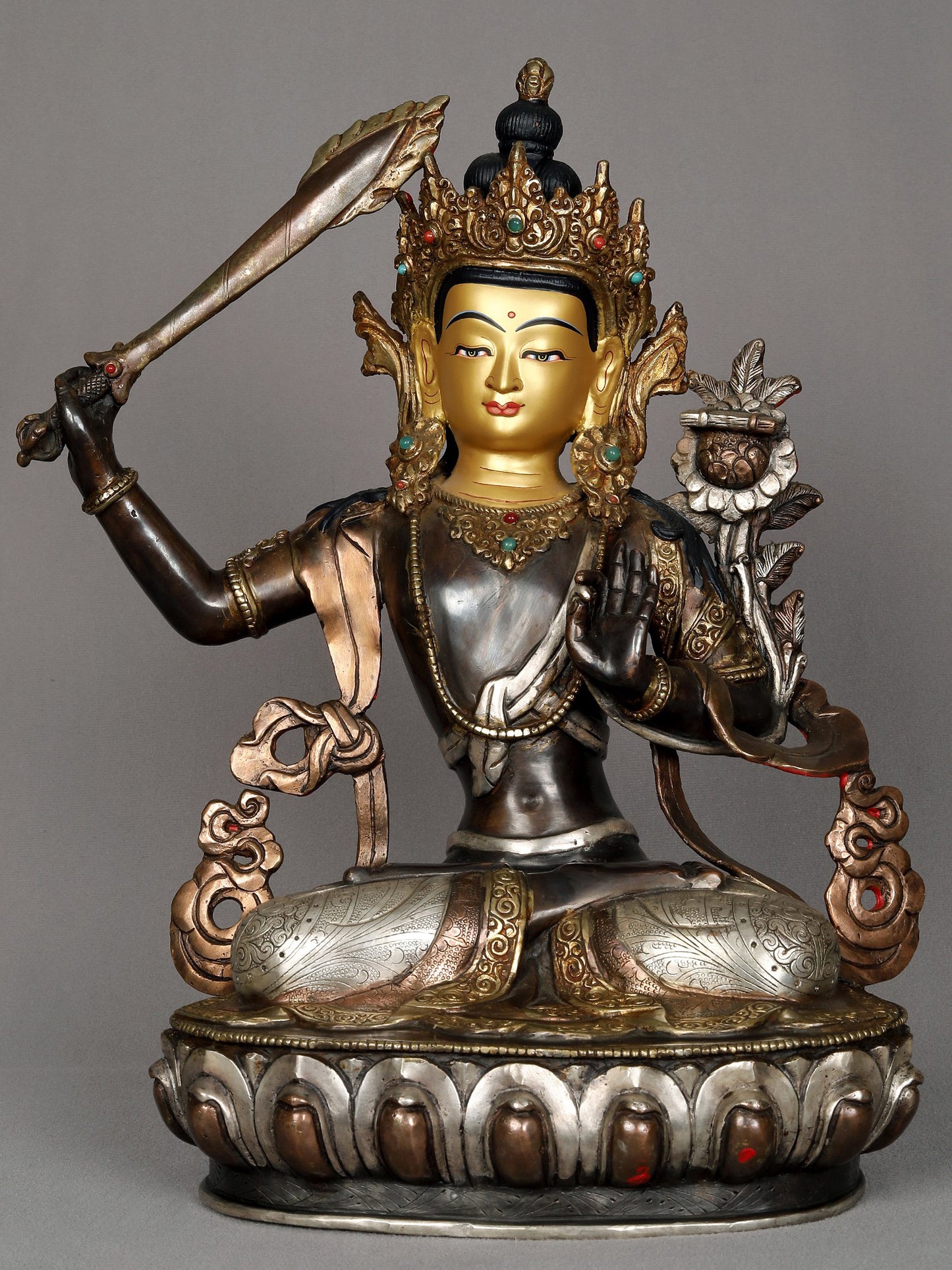 13" Copper Statue Of Manjushri From Nepal | Nepalese Copper Statue | Decorative Copper Idol | Copper Statue For Temple