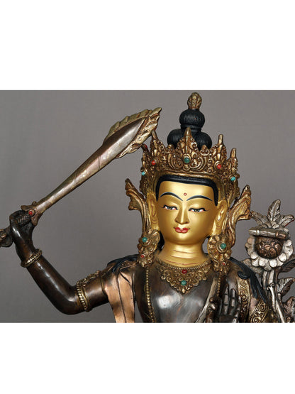 13" Copper Statue Of Manjushri From Nepal | Nepalese Copper Statue | Decorative Copper Idol | Copper Statue For Temple