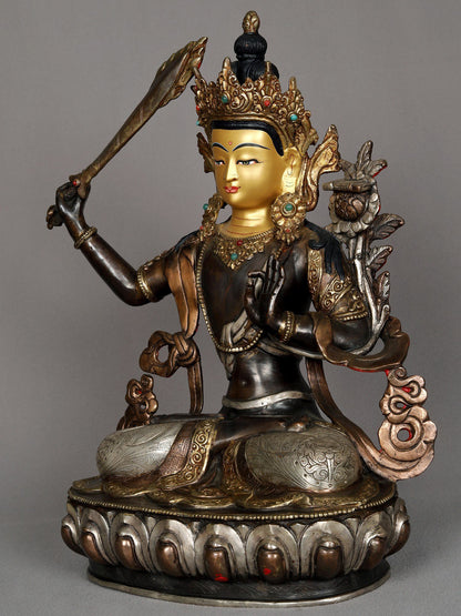 13" Copper Statue Of Manjushri From Nepal | Nepalese Copper Statue | Decorative Copper Idol | Copper Statue For Temple