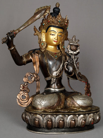 13" Copper Statue Of Manjushri From Nepal | Nepalese Copper Statue | Decorative Copper Idol | Copper Statue For Temple