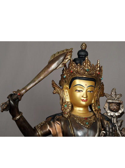 13" Copper Statue Of Manjushri From Nepal | Nepalese Copper Statue | Decorative Copper Idol | Copper Statue For Temple