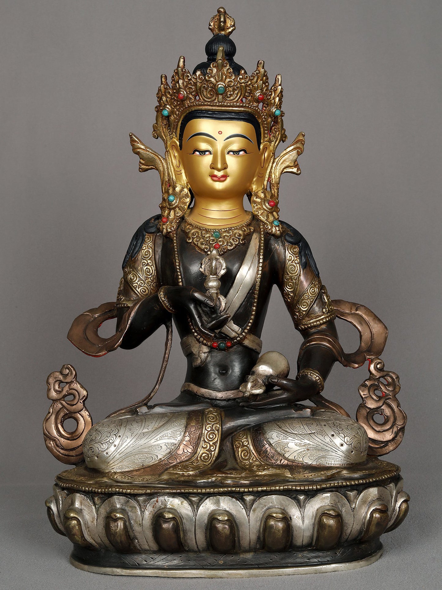 13" Buddhist Deity Vajrasattva Seated Posture Copper Statue From Nepal | Nepalese Copper Statue | Decorative Copper Idol | Copper Statue For Temple