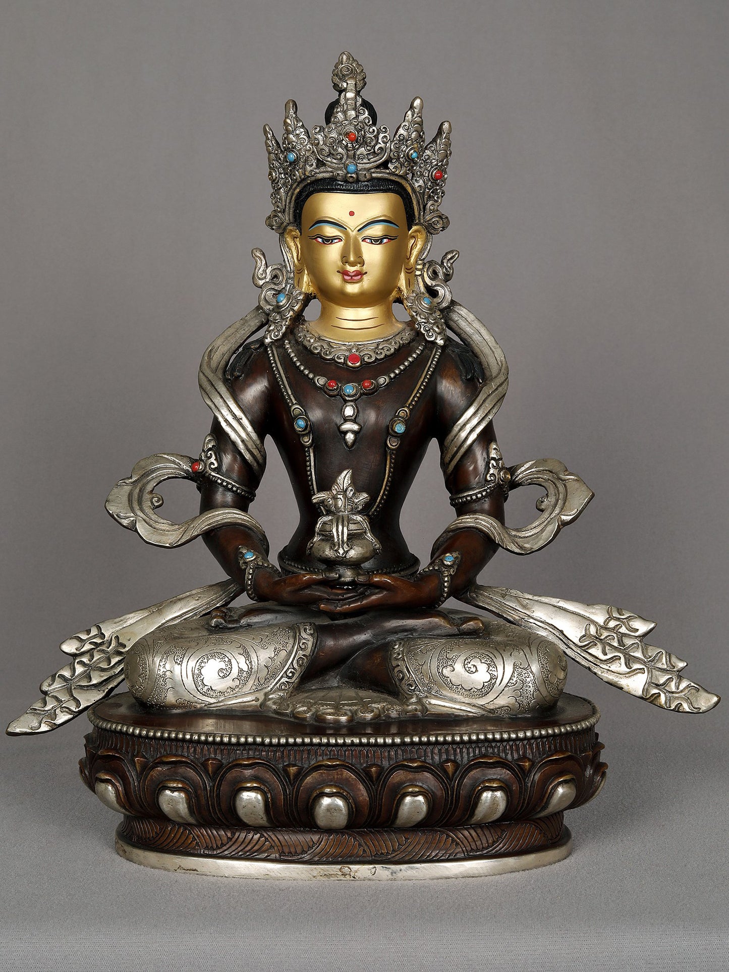 11" Dhyana Mudra Amitayus Buddha Copper Statue From Nepal | Nepalese Copper Statue | Decorative Copper Idol | Copper Statue For Temple