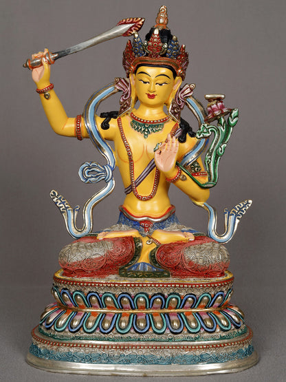 9" Manjushri Copper Statue From Nepal | Authentic Nepalese Sculpture | Decorative Copper Idol | Copper Statue For Temple