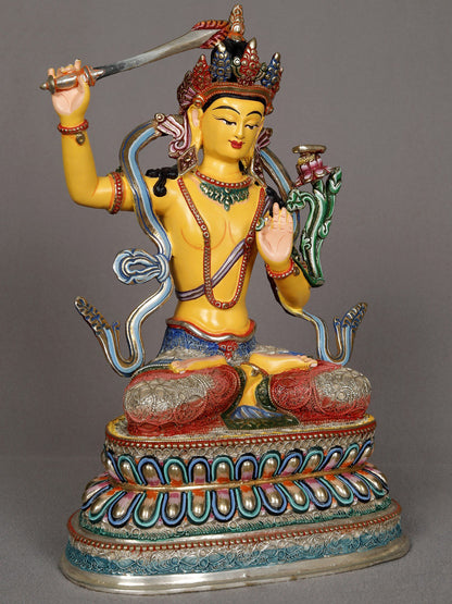 9" Manjushri Copper Statue From Nepal | Authentic Nepalese Sculpture | Decorative Copper Idol | Copper Statue For Temple