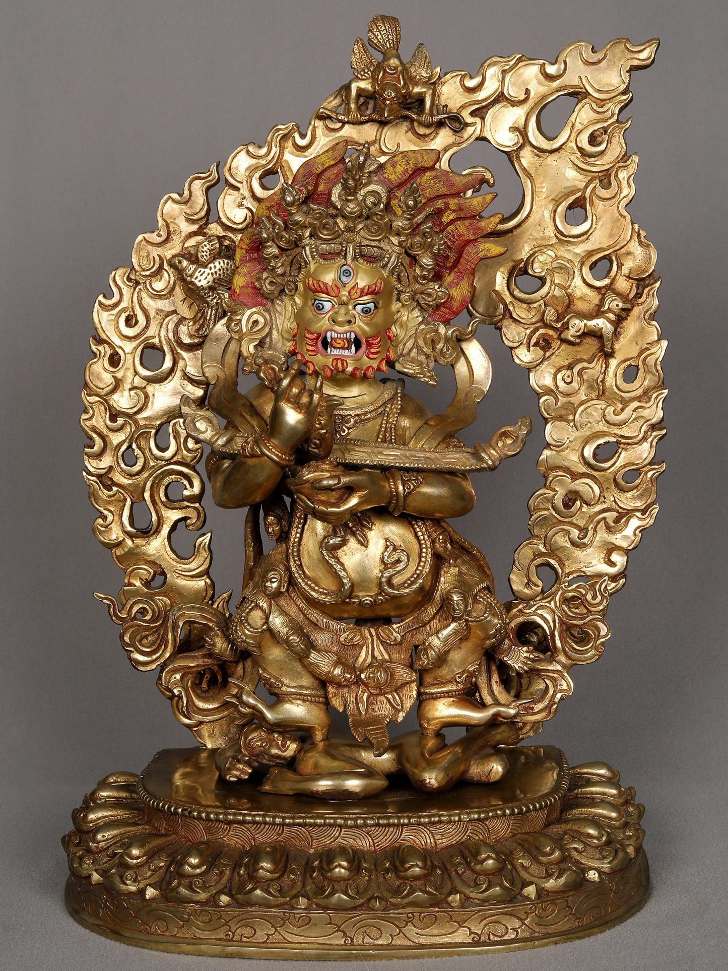 13" The Angry Buddhist Deity Mahakala Copper Statue From Nepal | Amitayus Buddha Idol | Decorative Copper Idol | Copper Statue For Temple