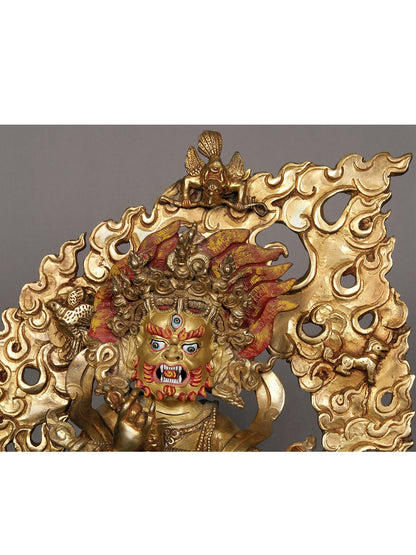 13" The Angry Buddhist Deity Mahakala Copper Statue From Nepal | Amitayus Buddha Idol | Decorative Copper Idol | Copper Statue For Temple