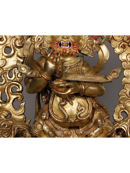 13" The Angry Buddhist Deity Mahakala Copper Statue From Nepal | Amitayus Buddha Idol | Decorative Copper Idol | Copper Statue For Temple