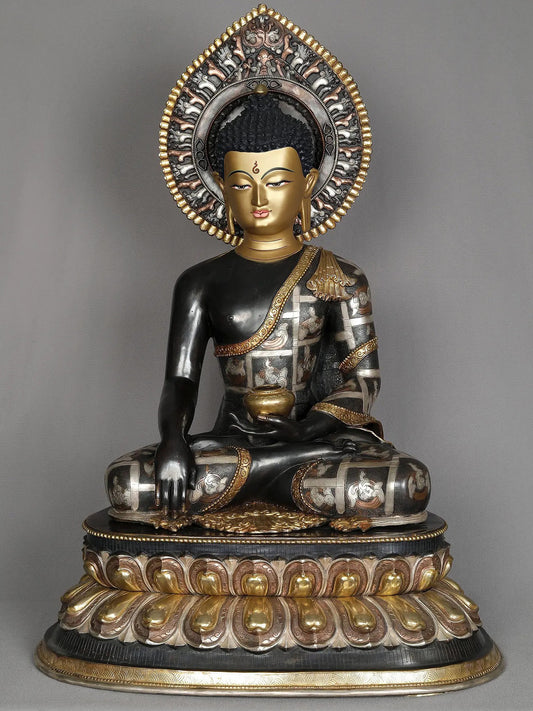 24" Lord Buddha As Shakyamuni Statue From Nepal | Decorative Copper Idol | Copper Statue For Temple