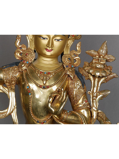 19" Seated Bodhisattva Manjushri From Nepal | Decorative Copper Idol | Copper Statue For Temple