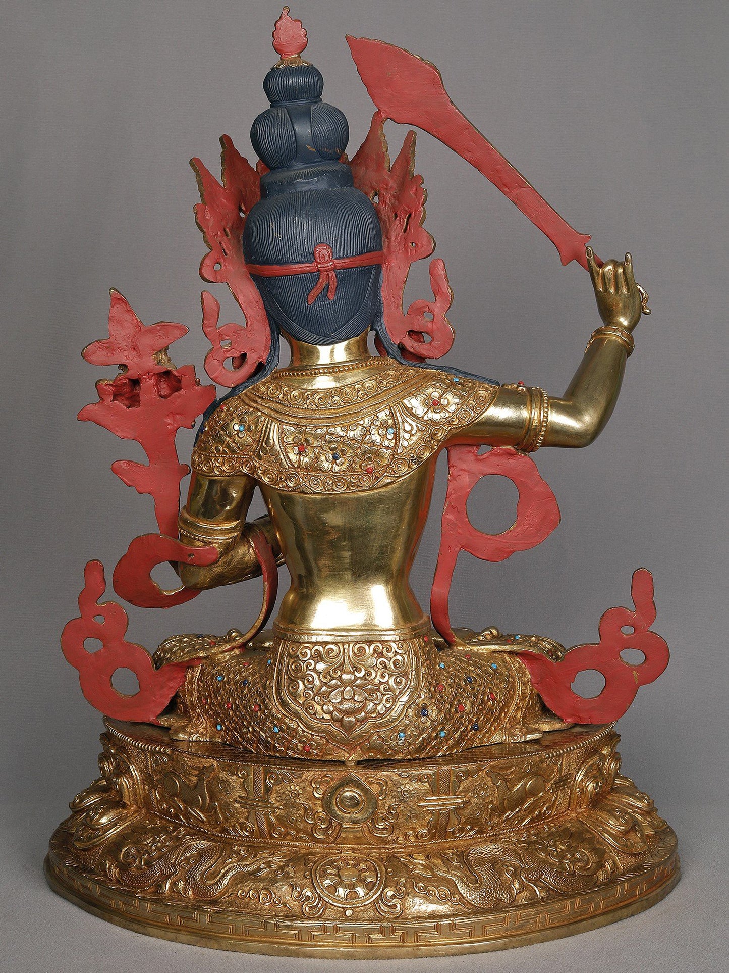 19" Seated Bodhisattva Manjushri From Nepal | Decorative Copper Idol | Copper Statue For Temple