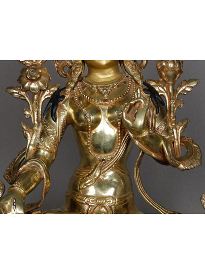 16" Buddhist Deity White Tara Copper Statue From Nepal | Decorative Copper Idol | Copper Statue For Temple