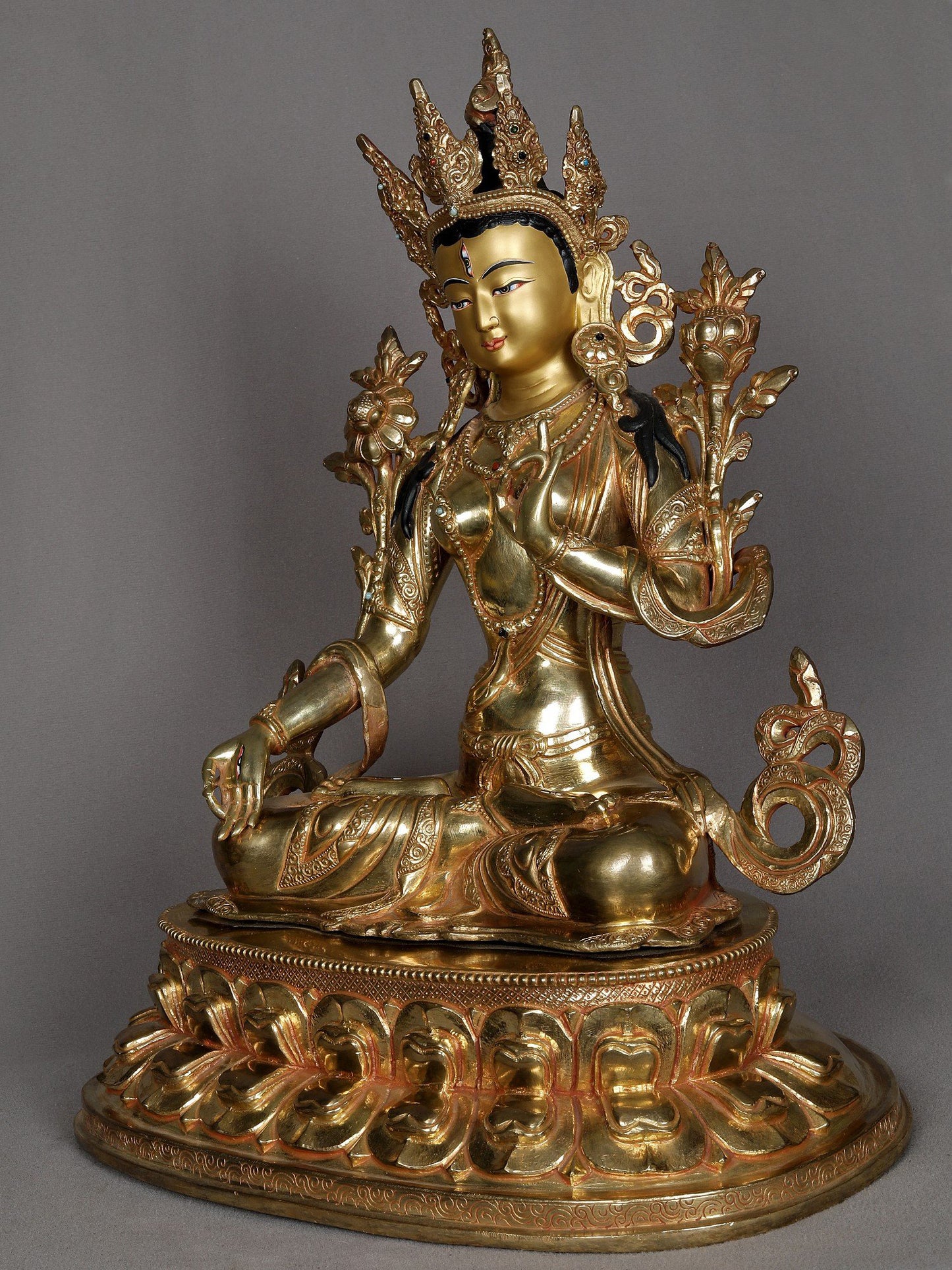 16" Buddhist Deity White Tara Copper Statue From Nepal | Decorative Copper Idol | Copper Statue For Temple