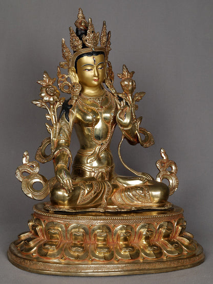 16" Buddhist Deity White Tara Copper Statue From Nepal | Decorative Copper Idol | Copper Statue For Temple