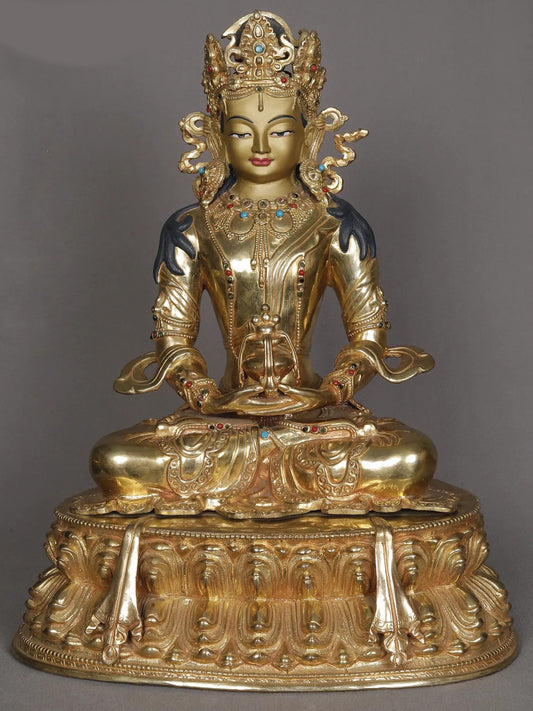 16" Lord Aparmita As Amitabha Buddha Statue From Nepal | Decorative Copper Idol | Copper Statue For Temple