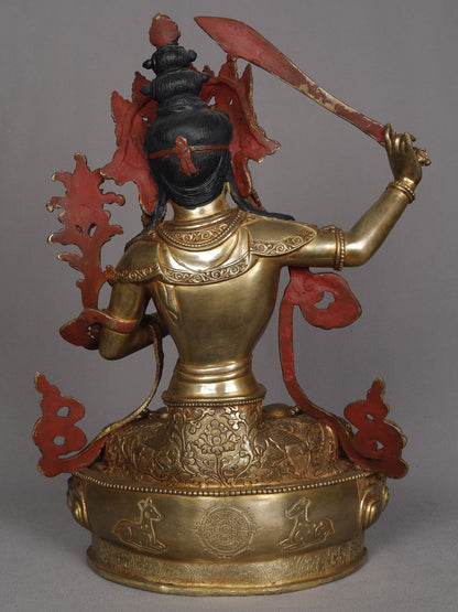 14" Buddhist Deity Manjushri With Sword Copper Statue From Nepal | Decorative Copper Idol | Copper Statue For Temple