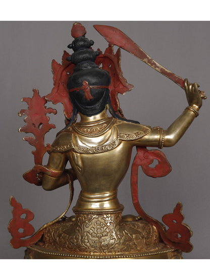 14" Buddhist Deity Manjushri With Sword Copper Statue From Nepal | Decorative Copper Idol | Copper Statue For Temple