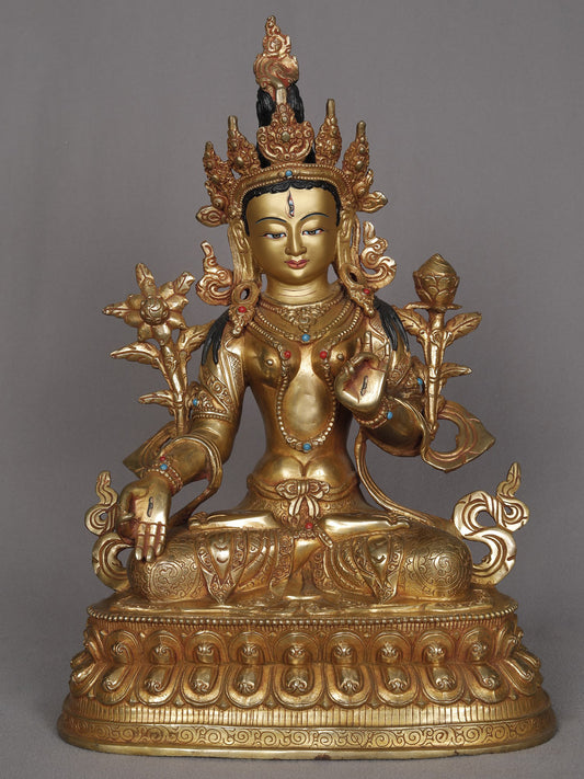 13" Buddhist Deity White Tara Copper Sculpture | Statue From Nepal | Decorative Copper Idol | Copper Statue For Temple