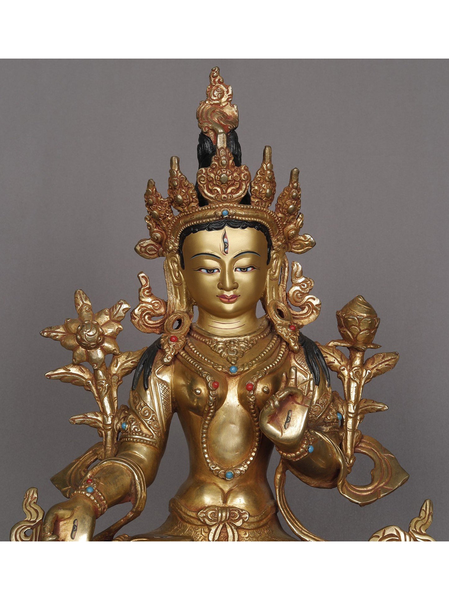 13" Buddhist Deity White Tara Copper Sculpture | Statue From Nepal | Decorative Copper Idol | Copper Statue For Temple