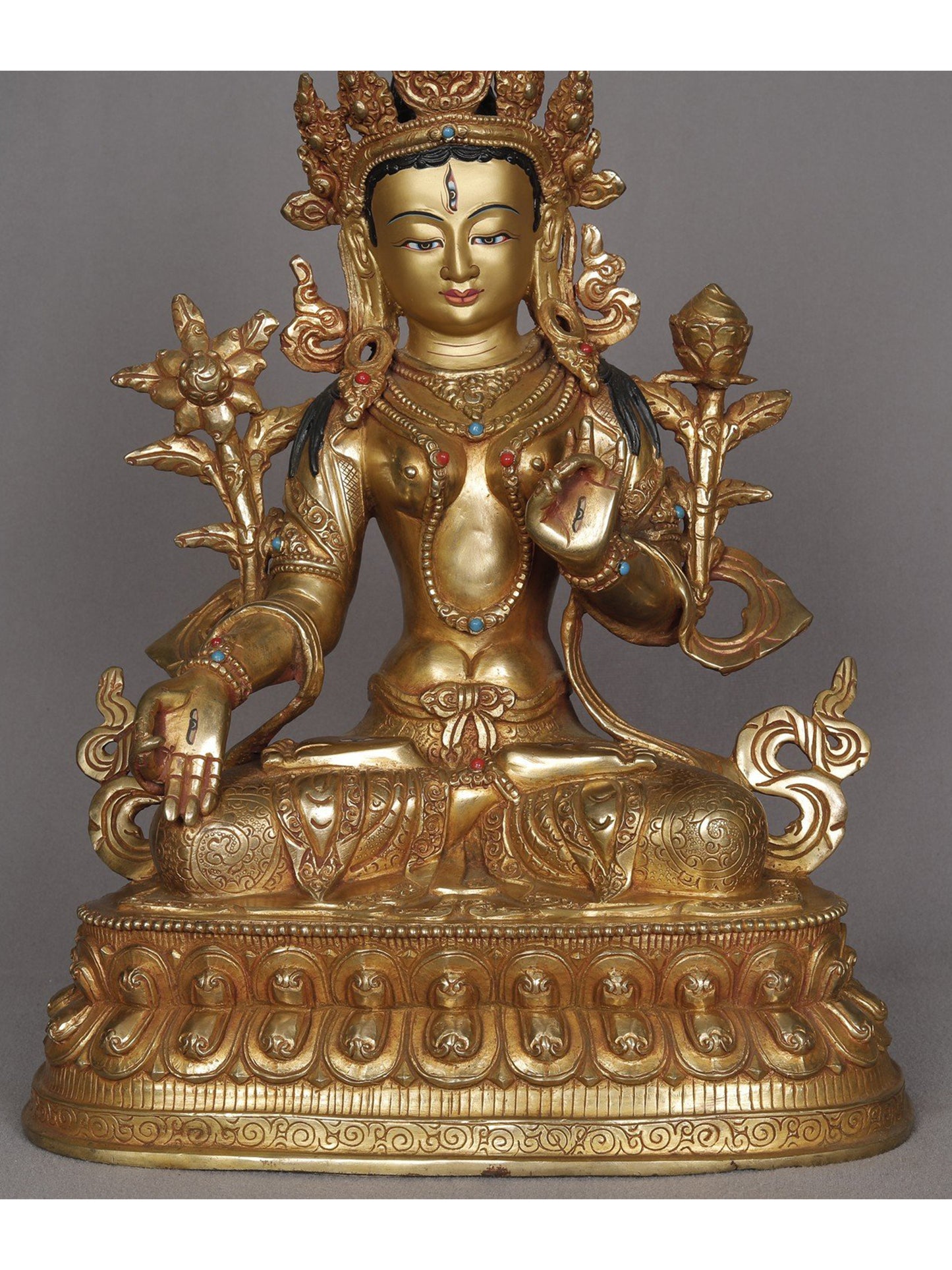 13" Buddhist Deity White Tara Copper Sculpture | Statue From Nepal | Decorative Copper Idol | Copper Statue For Temple