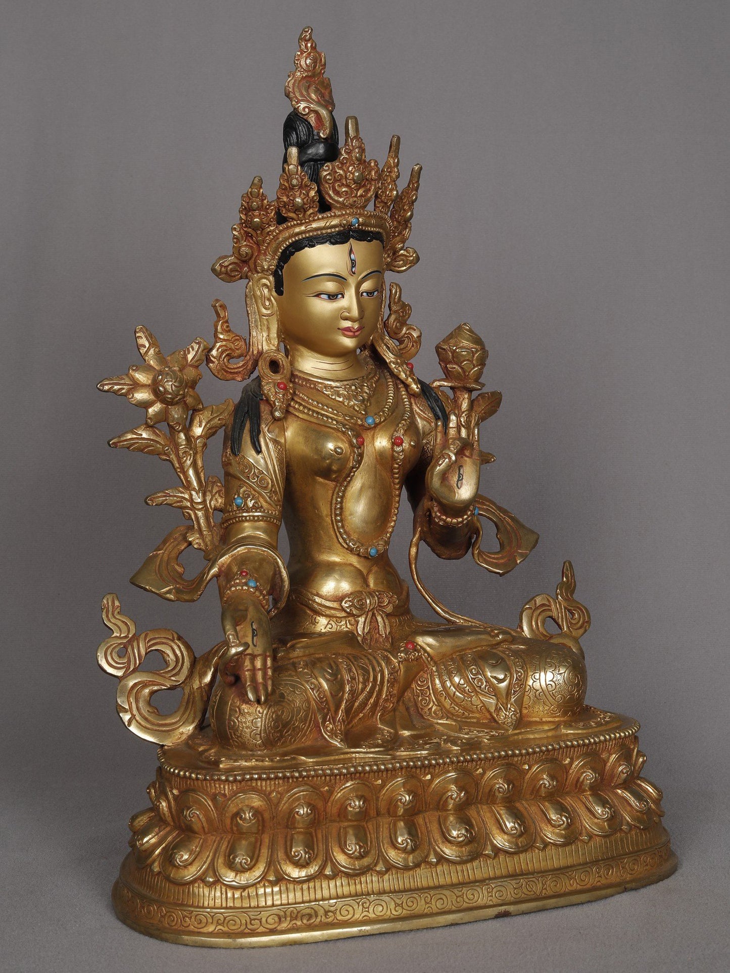 13" Buddhist Deity White Tara Copper Sculpture | Statue From Nepal | Decorative Copper Idol | Copper Statue For Temple