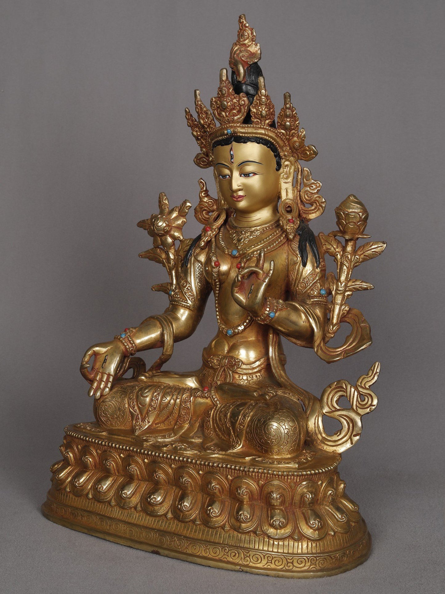 13" Buddhist Deity White Tara Copper Sculpture | Statue From Nepal | Decorative Copper Idol | Copper Statue For Temple