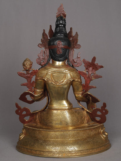 13" Buddhist Deity White Tara Copper Sculpture | Statue From Nepal | Decorative Copper Idol | Copper Statue For Temple